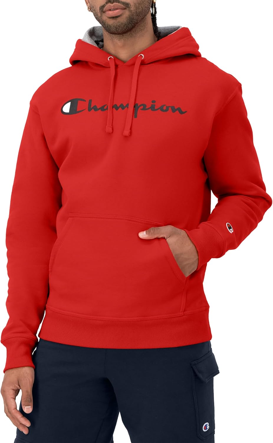 Champion Men’s Powerblend Fleece Hoodie Sweatshirt with Script Logo (Regular and Big & Tall)
